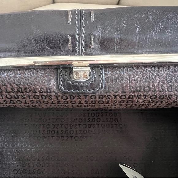 NWT Tod's Black Leather Clutch Medium Logo Silver Accent Made in Italy Vtg - Picture 10 of 16